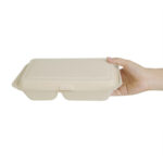 Fiesta Compostable kompostierbare Bagasse Lebensmittelboxen 2 Fächer Naturfarbe 253 mm (200 Stück) – Bild 3