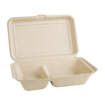 Fiesta Compostable kompostierbare Bagasse Lebensmittelboxen 2 Fächer Naturfarbe 253 mm (200 Stück) – Bild 2