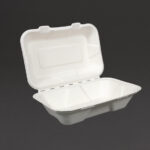 Vegware kompostierbare Einweg Menüboxen mit Klappdeckel aus Bagasse 22,8cm (200 Stück) – Bild 8