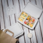 Fiesta Compostable kompostierbare Menüboxen aus Bagasse mit Klappdeckel weiß 2-geteilt (200 Stück) – Bild 2