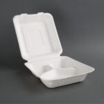 Fiesta Compostable kompostierbare Menüboxen aus Bagasse mit Klappdeckel 3-geteilt (200 Stück) – Bild 5