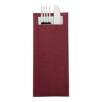 Europochette Burgund Besteckbeutel mit weißer Serviette (Box 500) (500 Stück)
