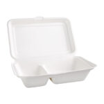 Fiesta Compostable kompostierbare Menüboxen aus Bagasse mit Klappdeckel weiß 2-geteilt (200 Stück) – Bild 5