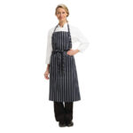 Chef Works Premium Woven Bib Apron Marineblau und Weiß gestreift