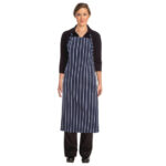 Chef Works Premium Woven Bib Apron Marineblau und Weiß gestreift – Bild 8