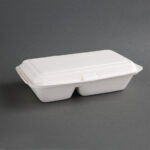 Fiesta Compostable kompostierbare Menüboxen aus Bagasse mit Klappdeckel weiß 2-geteilt (200 Stück) – Bild 3