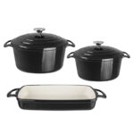 Vogue Kochen wie die Profis Set von 3x Kochgeschirr aus Gusseisen – Bild 5