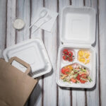 Fiesta Compostable kompostierbare Menüboxen aus Bagasse mit Klappdeckel 3-geteilt (200 Stück) – Bild 3