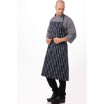 Chef Works Premium Woven Bib Apron Marineblau und Weiß gestreift – Bild 2