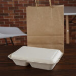 Fiesta Compostable kompostierbare Bagasse Lebensmittelboxen 2 Fächer Naturfarbe 253 mm (200 Stück) – Bild 5