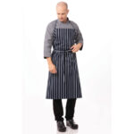 Chef Works Premium Woven Bib Apron Marineblau und Weiß gestreift – Bild 5
