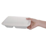 Fiesta Compostable kompostierbare Menüboxen aus Bagasse mit Klappdeckel weiß 2-geteilt (200 Stück)