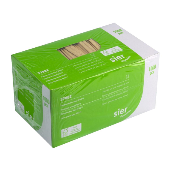 download_kz47-oo.jpg Sier Einwegartikel FSC® Zahnstocher Holz 2 Spitzen einzeln verpackt 65mm (Box 1000 Stück) – Bild 1
