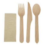 eGreen Einzeln in Kraftpapier verpacktes 4-in-1-Holzbesteck-Set (250 Stück)