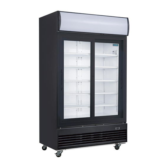 download_s4zl-ny.jpg Polar G-Serie Kühlvitrinenmit mit Schiebetüren und Leuchtkasten 950Ltr Schwarz – Bild 1