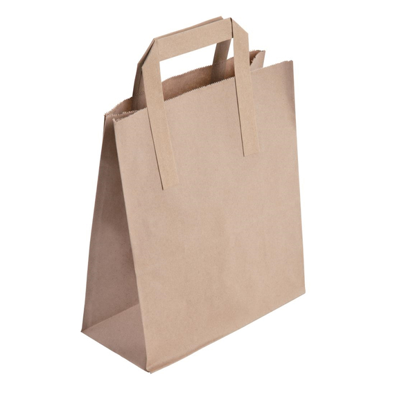 download_ul4w-a9.jpg Fiesta Recycelbare flache braune Papiertragetaschen mittel (250 Stück) – Bild 1