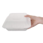 Fiesta Compostable kompostierbare Menüboxen aus Bagasse mit Klappdeckel 22,3cm (200 Stück) – Bild 3