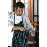 Chef Works Premium Woven Bib Apron Marineblau und Weiß gestreift – Bild 7