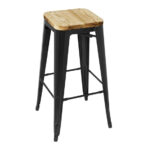 Bolero Bistro Hochhocker mit Holzsitzpolster Schwarz (4er Pack) (4 Stück)