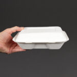 Vegware kompostierbare Einweg Menüboxen mit Klappdeckel aus Bagasse 22,8cm (200 Stück) – Bild 9