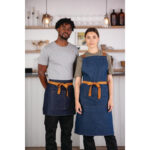 Southside kurze Bistroschürze Denim blau mit hellbraunen Bändern – Bild 4