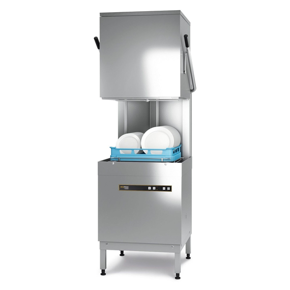 ecomax_by_hobart_haubenspuelmaschine_H604-10B_wbm3-pn.jpg Hobart Ecomax Haubenspülmaschine H604S-12B mit integrierte Klarspüldosierpumpe und Enthärtung, eingebaute Klarspülpumpe, Reinigerdosier- und Ablaufpumpe – Bild 1