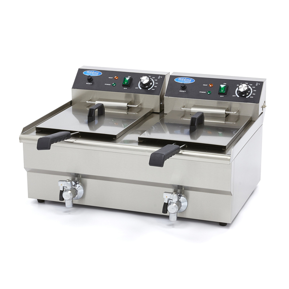 maxima-fryer-2x13l-v2.jpg Maxima Gastro Fritteuse - 2 x 16 l - 2 Körbe - mit Ablasshahn – Bild 1