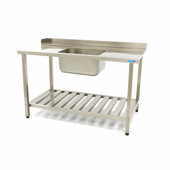 sp-005-61656eaaecf72.jpg Maxima Gastro Geschirrspültisch - 120 x 75 cm - rechts - mit Spüle und Backsplash - inkl. Lagerregal – Bild 1