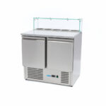 Maxima Gastro Pizzakühltisch - 90 cm - 2 Türen - Passt 5 x 1/6 GN - inkl. Glasabdeckung