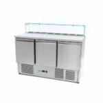Maxima Gastro Pizzakühltisch - 137 cm - 3 Türen - Passt 8 x 1/6 GN - inkl. Glasabdeckung
