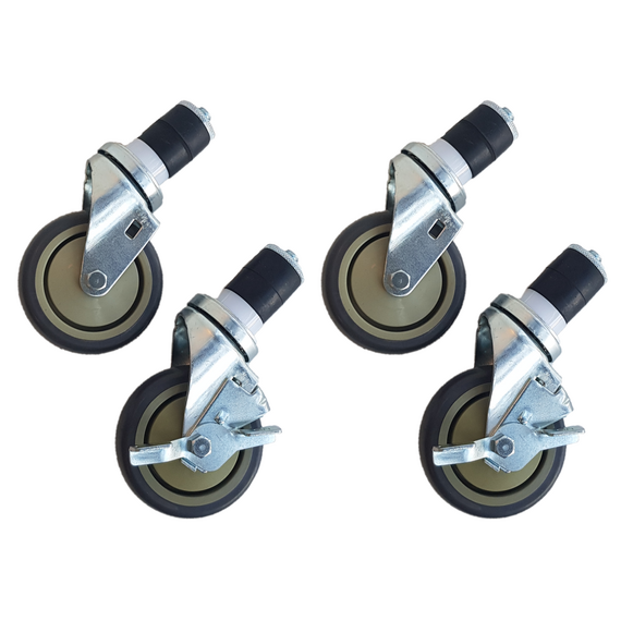 wt-sq-wheels-set-of-4.png Maxima Arbeitstisch-Räder 4 Stück - 2 mit Bremsen - 4 Zoll / 10,2 cm – Bild 1